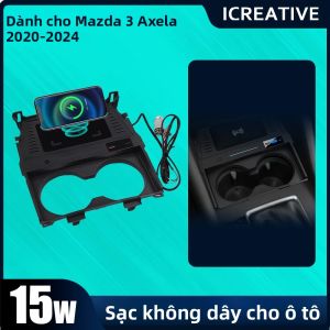 Sạc Không Dây Nhanh 15W Tương Thích QI Với iPhone Dành Cho Mazda 3 Axela 2020-2024 (vô Lăng Bên Trái) Phụ Kiện Ô Tô Đế Sạc Cảm Ứng