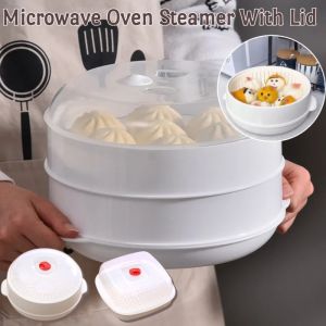 Microwave Oven Steamer Special Vessel With Lid Household Kitchen Oval Steamed Large Capacity Heating Steaming Box