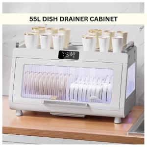 Ready Stock Smart UV Sterilization 55L Dish Dryer Drainer Cabinet Disinfection Rak Mangkuk Dapur Pinngan Pengering Storage Auto Dry Anti-Slip Drip Tray Auto Cut Off Jimat Ruang Organizer Tableware Baby Product Plate Bowl Kitchen Utensil Cutleries