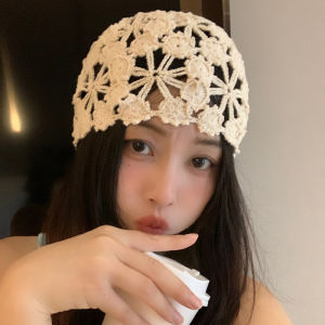 Japanese Handmade Woven Lace Crocheted Toque Womens Spring and Summer Retro Easy Matching Thin Hollow Knitting Hat