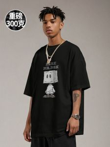 Heavyweight Black plus Size Short Sleeve Mens T-Shirt Summer New Style Loose Couple American Style Cotton Pure Comfortable Fit