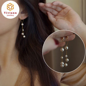 Viviann Original Long Tassel Pearl Earrings High-Grade Earrings Beautiful Korean Style New Fashion Pearl Dangle Earrings For Women Crystal Long Tassel Exquisite Drop Earring Wedding Jewelry