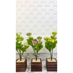 Pohon Imitasi Bunga Calandiva X4 Variasi Warna Pot Motif Kayu Kotak Dekorasi Meja Aesthetic