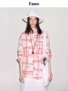 Fano | Áo Sơ Mi Nữ Cotton Họa Tiết Caro Vintage Cổ Hoa