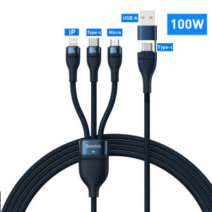 BASEUS | Baseus 100W 3 in 2 USB Cable 6A Fast Charging USB Type C Micro Cable For iPhone 15 14 Pro Max Huawei Honor Xiaomi 13 ViVo Oppo