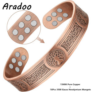 ARADOO Tree of Life Pure Copper Bracelet for Men Women Magnetic Cuff Bangle Jewelry Gift