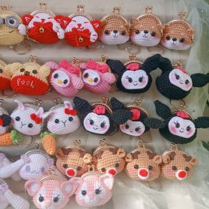 Handmade Knitted Cartoon Mini Coin Purse Keychain Pendant Creative Gift 5cm Finished Product Festive Supplies