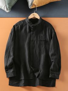 Mens Casual Long Sleeve Linen Shirt Spring Summer New Style Stand Collar Versatile Comfortable Breathable Standard Fit Youth Popular