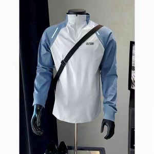 เสื้อยืดแขนยาวมีซิป แห้งเร็ว ระบายเหงื่อได้ดี สำหรับออกกำลังกาย วิ่ง บาสเก็ตบอล ปั่นจักรยาน กลางแจ้ง ฤดูใบไม้ผลิและฤดูใบไม้ร่วง