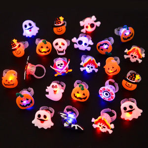 5-30Pcs LED Luminous Halloween Rings Glow In Dark Pumpkin Ghost Skull Finger Rings Jewelry For Kids Halloween Party Favors Gifts