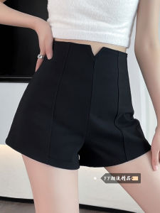 Black Suit Style Thin Short Pants Womens Fashion High Waist Slim Fit A-Line Hot Pants Casual Pants Ladies Trendy Style