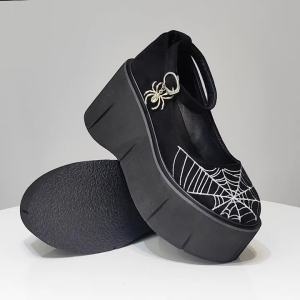 Giày Cao Gót Đế Xuồng Thêu Họa Tiết Nữ Quai Cài Kiểu Mary Jane Phong Cách Gothic Cosplay Đi Học Dành Cho Nữ Sinh