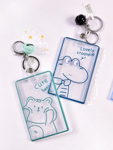 INS ซองใส่บัตรโปร่งใสลายการ์ตูนน่ารักแบบเรียบง่ายบัตรโรงเรียนนักเรียนบัตรอาหารบัตรเข้าประตูพวงกุญแจปลอกป้องกันบัตร