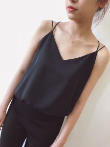 เสื้อกั๊กผ้าชีฟองหลวมๆ สำหรับผู้หญิงในฤดูร้อน เสื้อคลุมกันหนาวแบบไขว้คอวี ทรงเข้ารูป ชั้นในสองชั้น แฟชั่นลำลอง