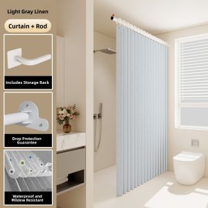 Waterproof Foldable Single-Sided Bath Curtain Moisture Proof Quick Dry Bathroom Partition Curtain Linen Material Nordic Style