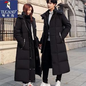 TUCANO Mens down Jacket Thickened Ultra-Light Warm Outerwear Quilted Zipper Handbag Padded Coat Long Winter Outfit