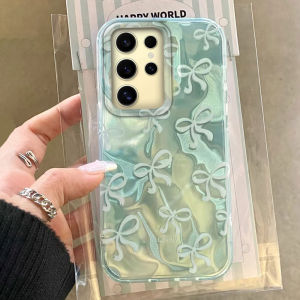 เคสโทรศัพท์ลายโบว์สีเขียวรูปหัวใจสำหรับผู้หญิงและเด็กผู้หญิง สำหรับ Samsung Galaxy S24 S22 S23 S25 Edge S21 Plus S20 FE Ultra