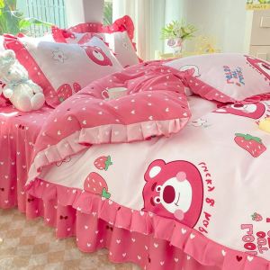 Princess Style Pure Cotton Bedding Set 4-Piece Queen Size Quilt Cover+Bed Sheet+Bed Skirt+2 Pillowcases Childrens Bedding