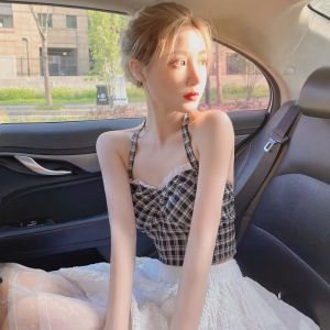 chaqi | French Chic Plaid Strapless Crop Top French Design Sensual Innerwear Outerwear Small Batch Tube Top Bralette Vest