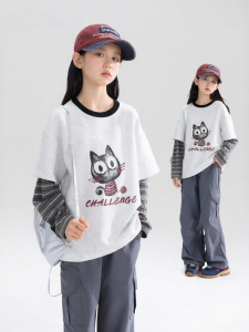 zosee | Autumn Girls Printed Stripe T-shirt