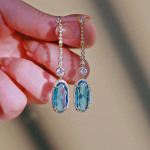 Huitan Silver Color/Gold Color Sky Blue CZ Drop Earrings Women Temperament Ladys Accessories Daily Wear Party Statement Jewelry