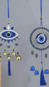 Vintage Blue Wind Chimes Outdoor Rainbow Devils Eye Hanging Decor for Garden Yard Lucky Charm Anti-Bad Spirits