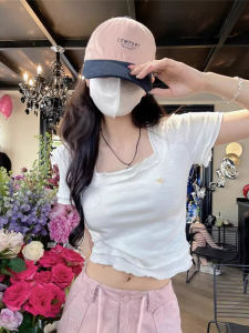 Design Sensation White Square Collar Short Sleeve T-Shirt Women Summer Thin Elegant Beautiful Sweet And Spicy Short Top
