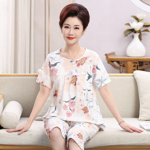 miiow | Cat Mom Summer Sleepwear Women Casual Home Clothes Set Large Size Outdoor Wearable Cotton Blend Elastic Fiber Round Neck Short Sleeve