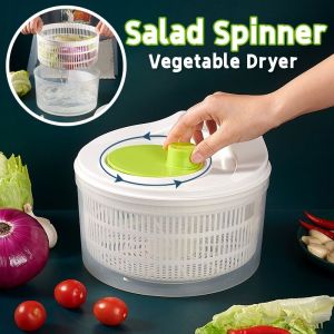 3L Manual Salad Vegetable Dryer Fruits Washer Spinner Kitchen Washing Basket Lettuce Dehydrator