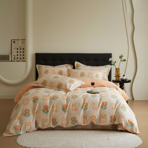 Thickened Pure Cotton Flannel Four-Piece Bedding Set Luxury Printed Duvet Cover Bed Sheet for 1.5m 1.8m Bed Bedroom