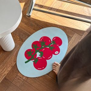 VIKAMA Korean-style Tomato Skewer Oval Bathroom Mat Simple Diatom Mud Anti-slip Water Absorbent Foot Mat Home Decoration