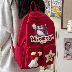 Kitty Cat Backpack Hello Spring Outing Girls School Bag High Aesthetic Dual Shoulder Bag Cartoon Anime Nylon Waterproof