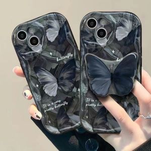 Retro Fantasy Butterfly Case For Redmi 12C 9 10 12 9A 9C NFC A1 9T A2 10C 10A Note 12 10 8 9 11s 10s 11 Pro Max Poco M3 X5 Mi 11 12 Lite Butterfly Bracket Wavy Curved Edge Case