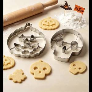2PCS Halloween Cookie Cutter Set Food Grade Stainless Steel Smooth 3D Pumpkin Skull Molds for Biscuit Pastry Party Home Baking