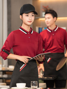 เสื้อยืดแขนยาวสำหรับผู้หญิง งานบริการอาหาร ร้านกาแฟ ร้านอาหาร โรงแรม ฤดูใบไม้ร่วง/ฤดูหนาว ผ้าฝ้าย สำหรับผู้ชาย