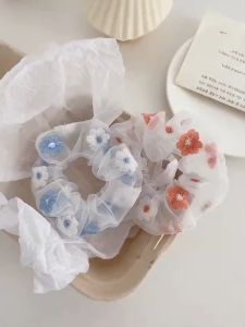 13th Ave Flower Embroidery Scrunchies Elastic Hair Bands Hair Ties Ponytail Hair Accessories 现货发圈
