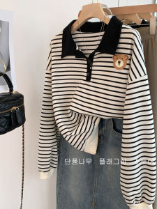 Loose Fit Striped Polo Neck Sweatshirt Womens Design Spring Autumn Thin New Arrival plus Size Korean Style Casual Comfortable