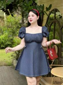 Đầm Jean Tiểu Thư Bigsize 50-90KG Dễ Thương Gọn Người Hack Dáng Che Khuyết Điểm - D215 - Ú Xinh Store (Jean Viền Nổi)