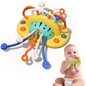 Montessori Toys for Babies 18M+ Sensory Toys Food Grade Silicone Pull String Toy for Toddlers Suction Cup High Chair Toys Fine Motor Skills Travel Toys Gift for Toddler Infant Boys Girls