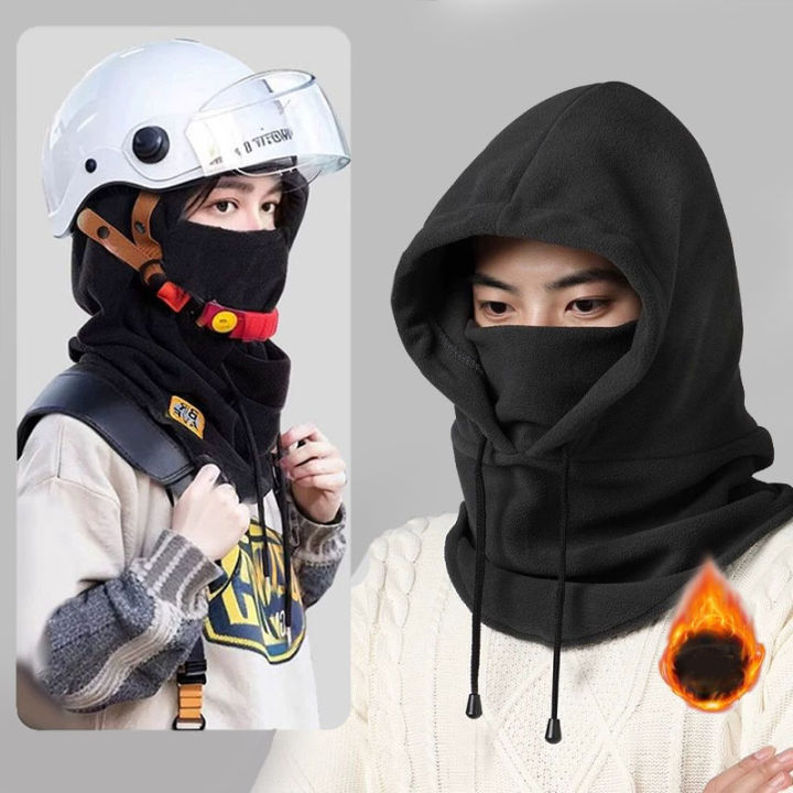 Warm Hoodie Hat Winter Men Women Hat Thermal Polar Fleece Balaclava Hat Hooded Neck Warmer Hike Cycling Windproof Hat