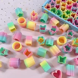 8pcs Mini Various Shapes Rainbow Spring Circle Toy Slinky Coil Fidget Toy Party Favor Goodie Bag Stuffer Stress Relief Supplies