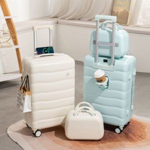 Candy Colored Travel Suitcase with Cup Small Multi-Functional Male Female Student Luggage Fresh Style ABS PC Material Wheel
