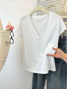 MISHANGYICHU | Slim Thin Large Collar V-Neck Short Sleeve T-Shirt