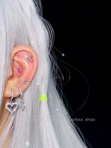 ต่างหูรูปผีเสื้อหัวใจ Zircon Sparkling Y2K Millennium Spice Girl Butterfly Heart Note เครื่องประดับแฟชั่นสำหรับทุกเพศ