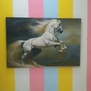 Hiasan Dinding Super Jumbo KUDA PUTIH 1 EKOR Media Kain Kanvas Premium