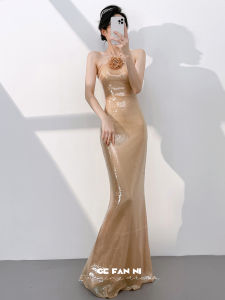 High-end Elegant Dress Strappy Fish-tail Sequin
