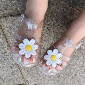 Summer Kids Roman Jelly Peep-Toe Sandals Children Floral Soft-Soled Beach Shoes Girls Hollow Water Shoes Everyday Casual Sandals