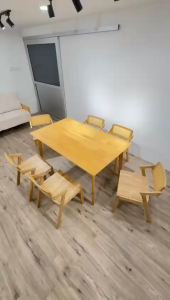 CHF BOSCO 1+6 Modern Solid Wood Dining Set/Set Meja Makan 1+6 Kayu Padu Moden-NATURAL