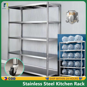 Steel cabinet heavy duty Storage Cabinet Multi-layer Stainless Steel Kitchen Shelf Thicken 3/4/5 Layer Space Saver Organizer Shelf