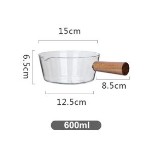 panci masak kaca tahan panas  gagang kayu glass cooking pot wooden handle
